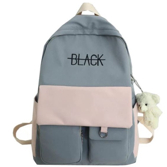 BLACK Backpack Tas Korean Style Casual Fashion Sekolah NR