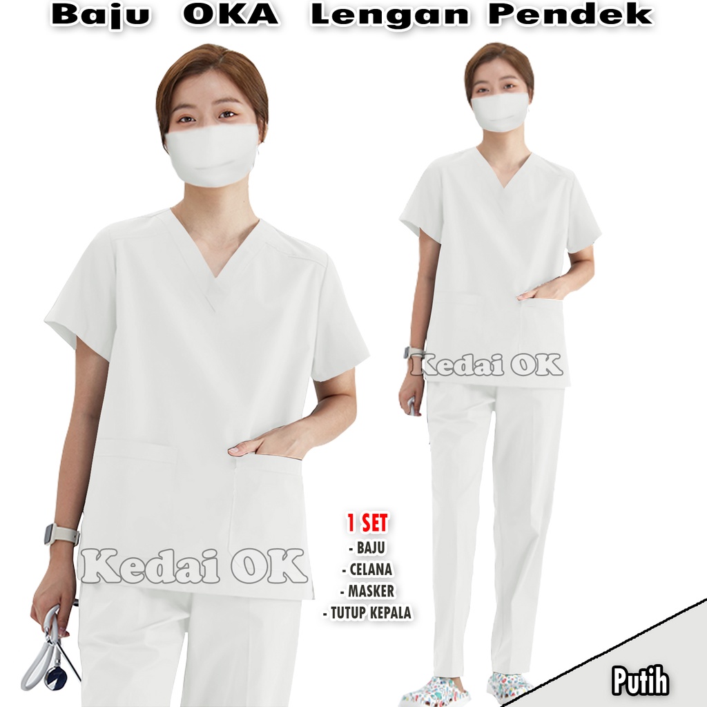 Baju Oka - Seragam Ok Medis Perawat  Lengan Pendek - Baju Jaga Dokter Bidan Suster Babby Sitter - Pria dan Wanita - Bahan American Drill