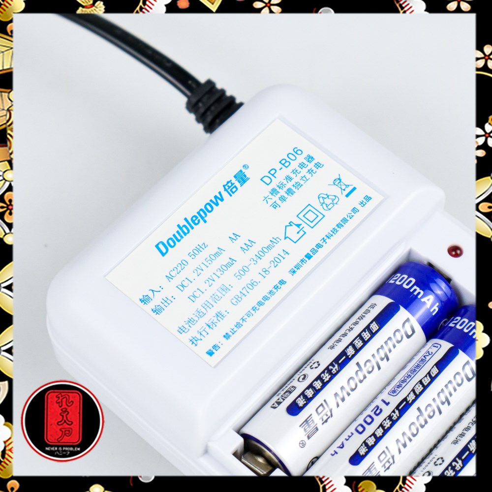 Charger Baterai 6 slot for AA/AAA with 6 PCS AA Battery Rechargeable NiMH 1200mAh