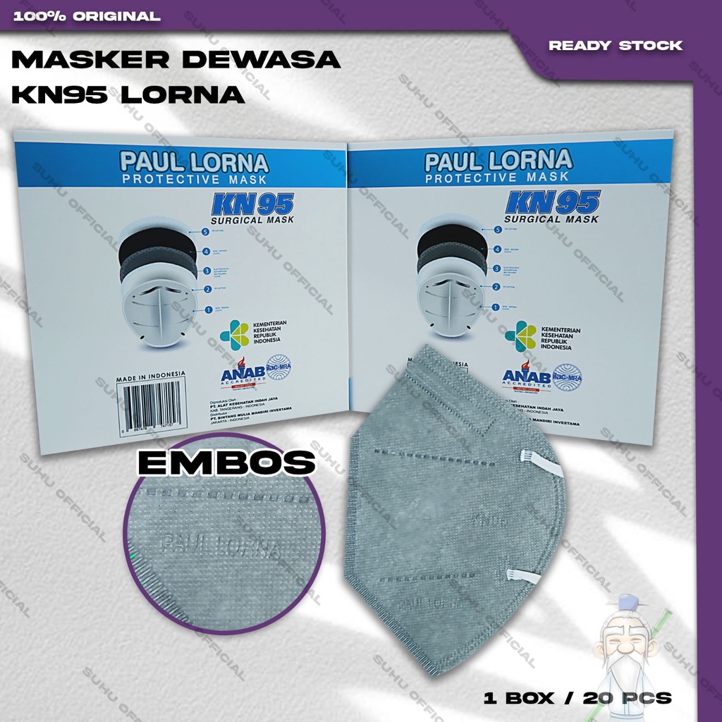 Masker KN95 PAUL LORNA 5Ply Isi 20Pcs Putih Hitam Abu Warna KN 95 5 Ply Surgical Mask Kemenkes