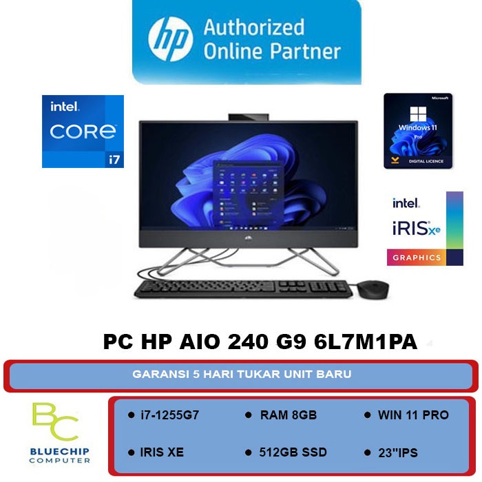 PC HP AIO 240 G9 6L7M1PA-i7-1255G7 8GB 512GB IRIS XE 23"IPS WIN 11 PRO