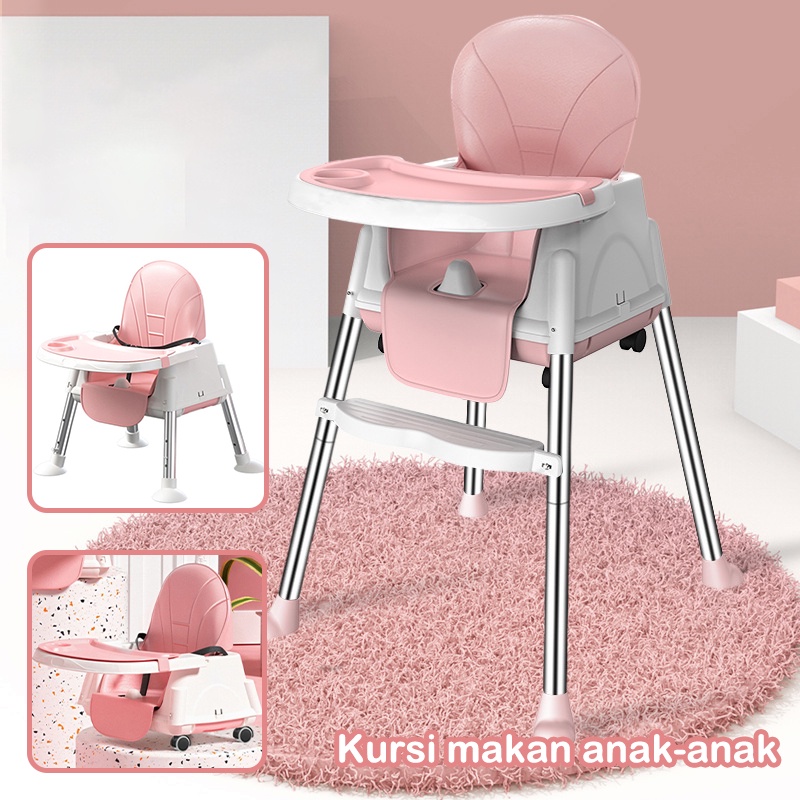 Kursi Makan Bayi 4 In 1/Kursi Makan Bayi Lipat/Dilipat Baby Chair/Kursi Bayi Kursi Makan Bayi/High Chair/Baby Booster /Bisa Meluncur Dengan Roda/Lipatan Satu Tombol/Ketinggian Yang Dapat Disesuaikan/Dengan Piring