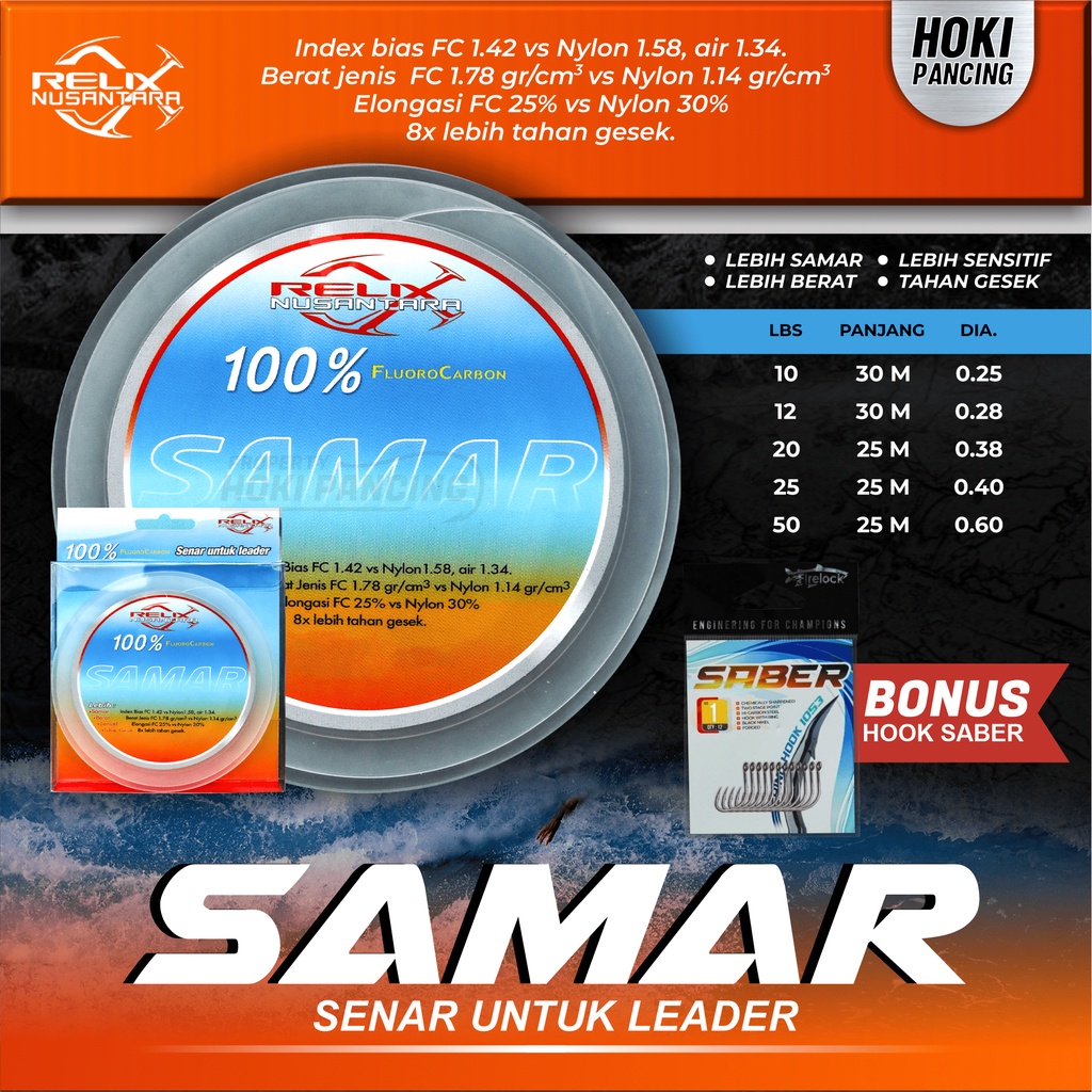 Senar Leader Samar Relix Nusantara Fluorocarbon 25 Meter Senar Pancing Leader 100 % Fluorocarbon | S