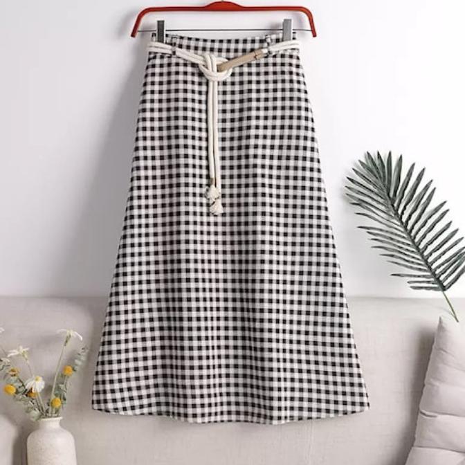 Skirt Rok Panjang Kotak - Harisgo Bawahan Wanita Bahan Katun Terbaru