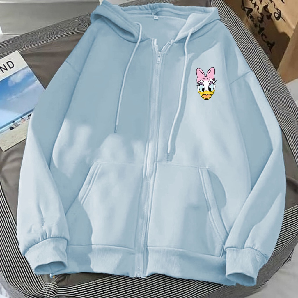 hoodie zipper wanita pria resleting daisy duck hoodie cewek kiyowo sweater ziper aesthetic tebal hoo