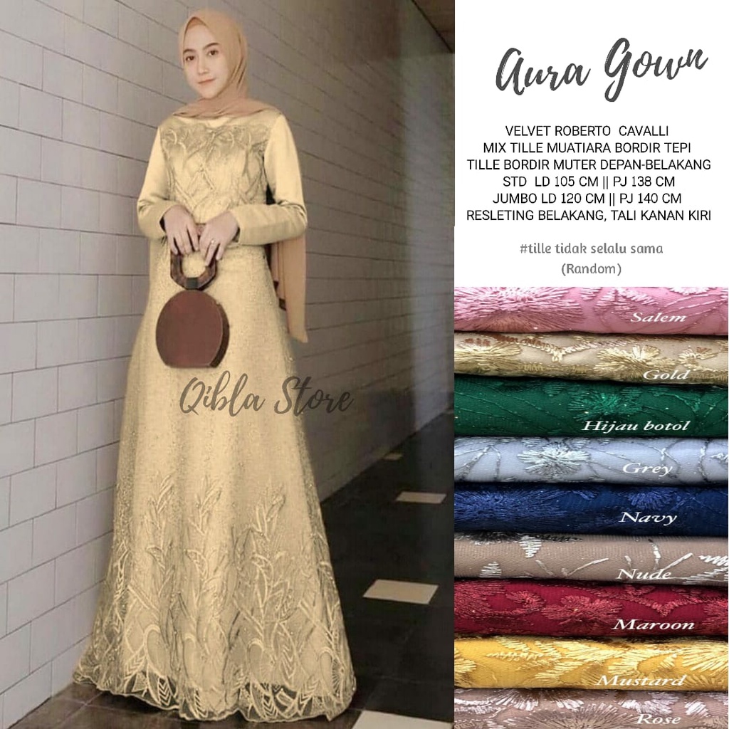 AURA GOWN DRESS BRUKAT PREMIUM JUMBO MUSLIM DRES REMAJA XXXL LD 120 GAMIS KONDANGAN TERBARU MURAH KONVEKSI GROSIR SERAGAMAN PERNIKAHAN LAMARAN PERNIKAHAN LEBARAN WISUDA TUNAGAN GOLD DUSTY NUDE MOCCA ROSE BROWN MILLO GREY MARUN BAJU MUSLIM JUMBO LD 120