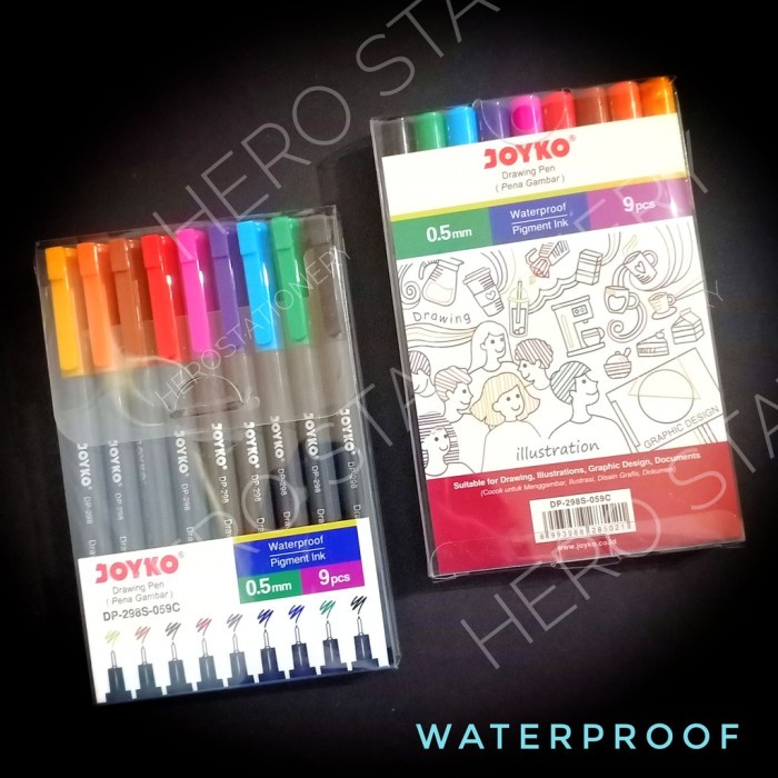 

Terlaris Drawing Pen Pena Gambar Waterproof Joyko 9 Warna 0.5 Mm Dp-298S-059C
