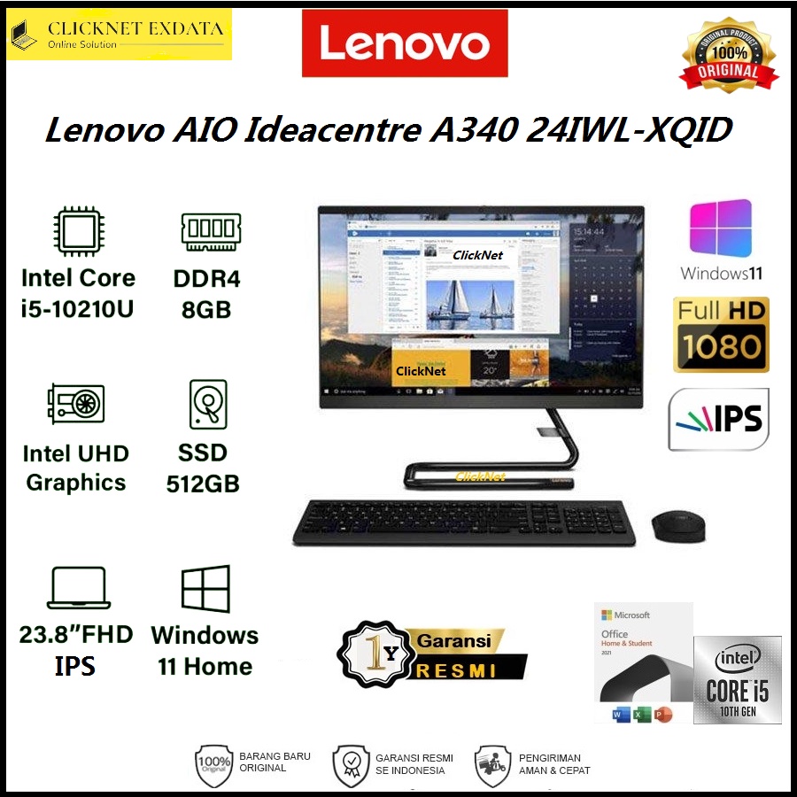 Lenovo Ideacentre AIO 3 A340 24IWL-XQID i5-10210U 8GB 512GB SSD WIN11 OHS
