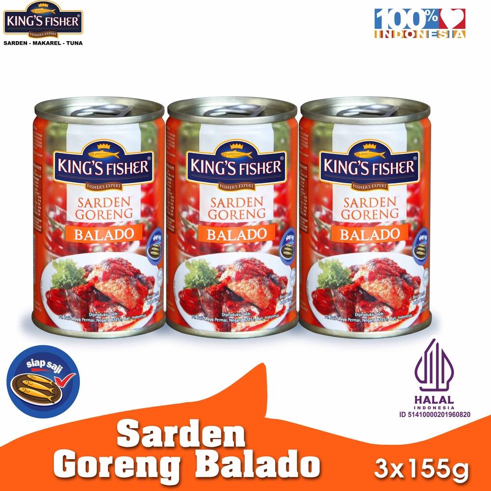 

12.12 STOK READY King's Fisher Paket 3 pcs Sarden goreng mini rasa saus balado Makanan Kaleng 155 gr