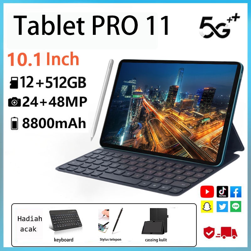 【COD】2023 Tablet murah Baru Pro11 12GB+512GB Tablet Android 10.1 inch Layar Full Screen Layar Besar Wifi 5G Dual SIM Tablet Untuk Anak Belajar hp tablet tab advan Tablet Gaming Produk