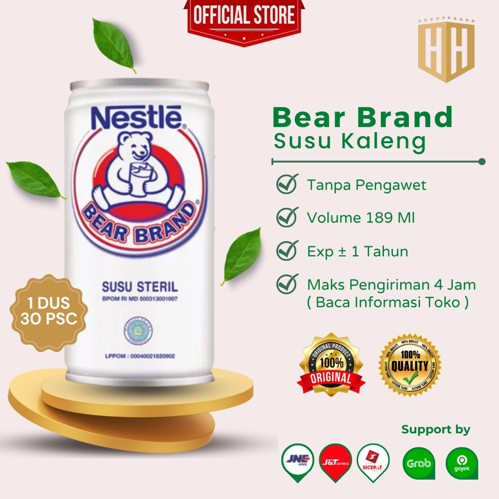 BEAR BRAND Susu Beruang Susu Steril Susu Kaleng 189ml, 1 Dus Isi 30 Kaleng