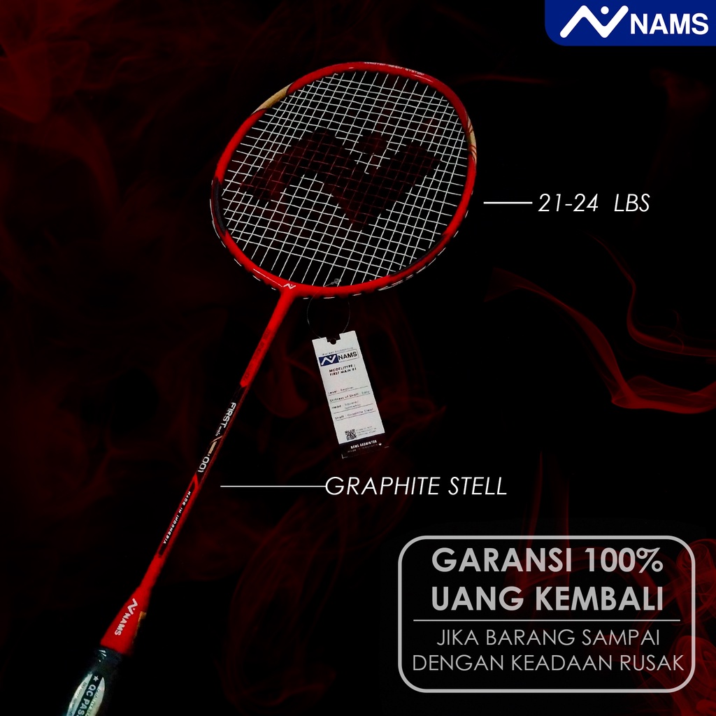 NAMS RAKET BADMINTON 21-24 LBS RED / SENYAWA / SUDAH TERMASUK SENAR / ORIGINAL TANPA SAMBUNGAN BULUTANGKIS