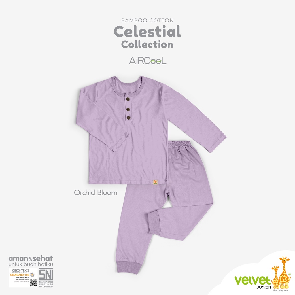 Baju Bayi Piyama Anak Setelan Panjang Celana Panjang Kancing Dada 9 Bulan 1-6 Tahun Velvet Junior Aircool Celestial Series