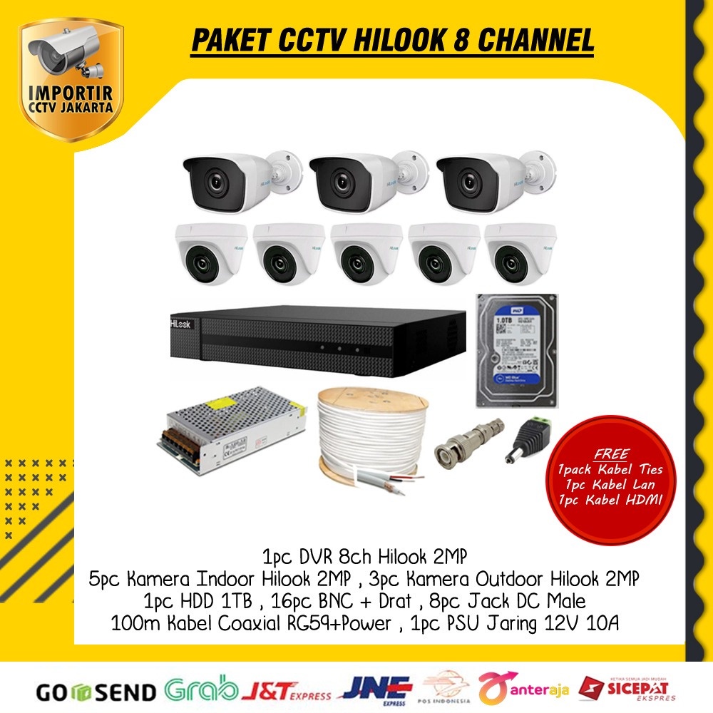 PAKET CCTV 8 CHANNEL HILOOK 2MP 1080P