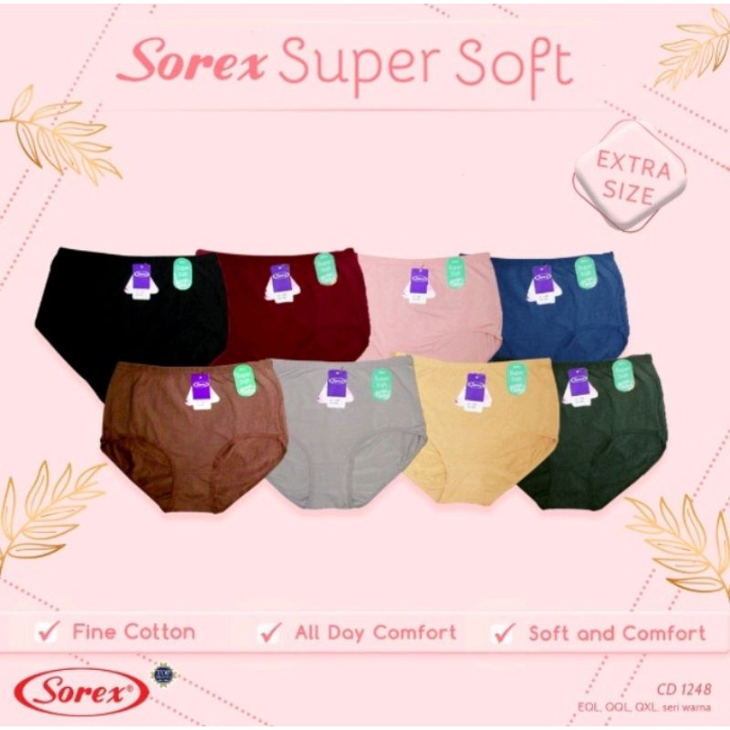 Sorex 1248 - 12Pcs / 1 Lusin CD Celana Dalam Wanita Jumbo Bahan Super Soft - EQL QQL QXL