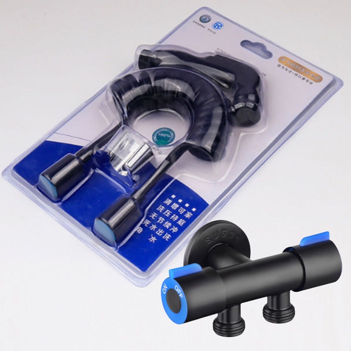 Paket Jet shower bidet HITAM &amp; stop Kran Tee jet semprotan washer Kloset cebok toilet closet