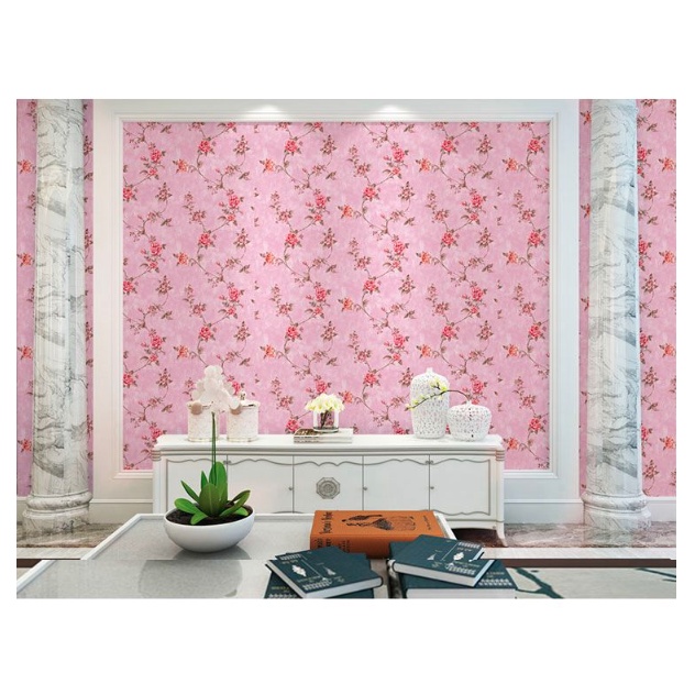 Solusi Dekorasi - Wallpaper Foam Linen Roll - Walpaper Dinding Kamar Tidur - Wallpaper Dinding Kelas Atas - Linen Garis Bunga Pink