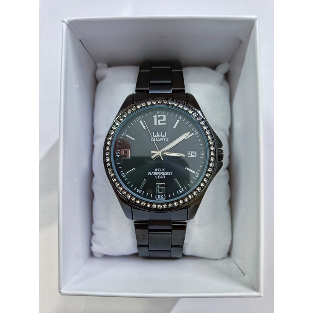 Jam Tangan Pria  Business Casual Rantai Stainless Steel Tangga Analog Original Q&amp;Q QnQ QQ CA06J803Y Series