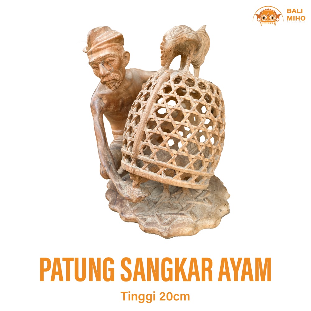 Patung Kakek Sangkar Ayam 20 cm - Patung Kakek Sabung Ayam - Patung Kakek Kayu - Patung Kayu Bali - 