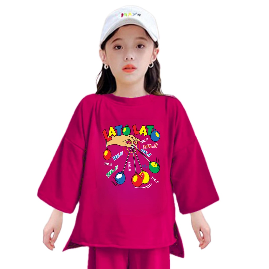 Hzl_outfit Kaos Tunik Anak Perempuan Lato Lato Tek Trend Size S,M,L