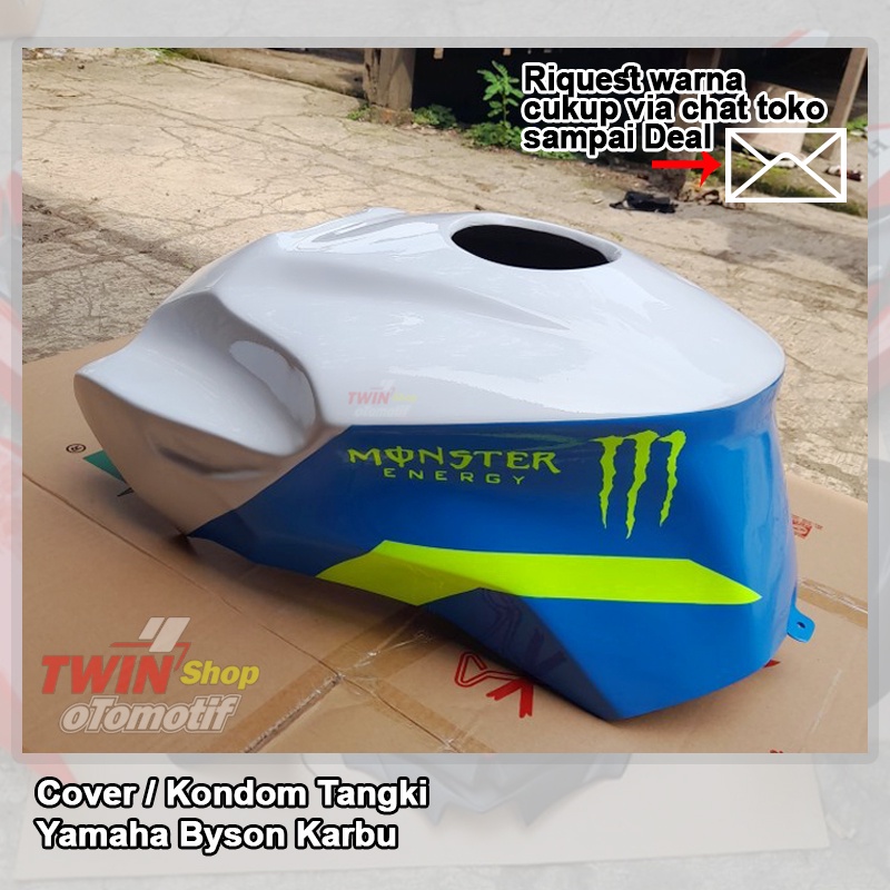Cover tangki / Kondom Tangki Yamaha Byson Karbu, cover tangki byson, kondom tangki byson putih biru 