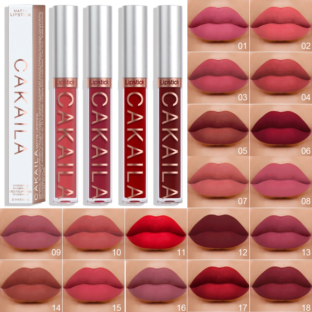 CAKAILA Lipstik 18 Matte Lipstick Liquid Waterproof Long Lasting Membuat Bibir Menjadi Berwarna Dan Terlihat Menarik XX019