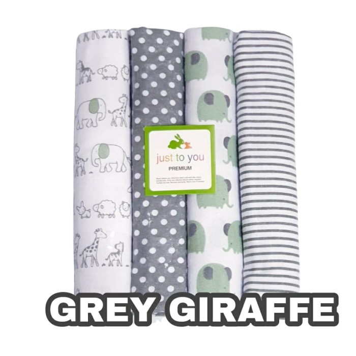 Selimut Dewasa Carter Love/Kolaco 4 Pcs Bedong Bayi / Selimut Bayi 4in1 Flanel - Grey Giraffe(R4R4) 