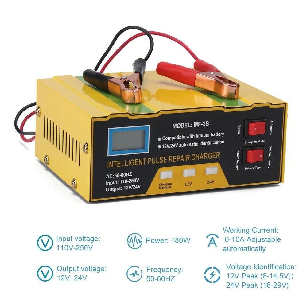 Charger Aki Mobil Motor Portable Automatic Smart Intelligent Chip 12V 24V 6-105A Otomatis Accu Kering Dan Basah Lead Acid Battery Charger Auto Cut Off