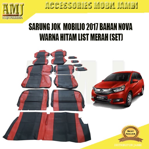 SARUNG JOK/SEAT COVER MOBILIO 2017 NOVA HITAM LIST MERAH