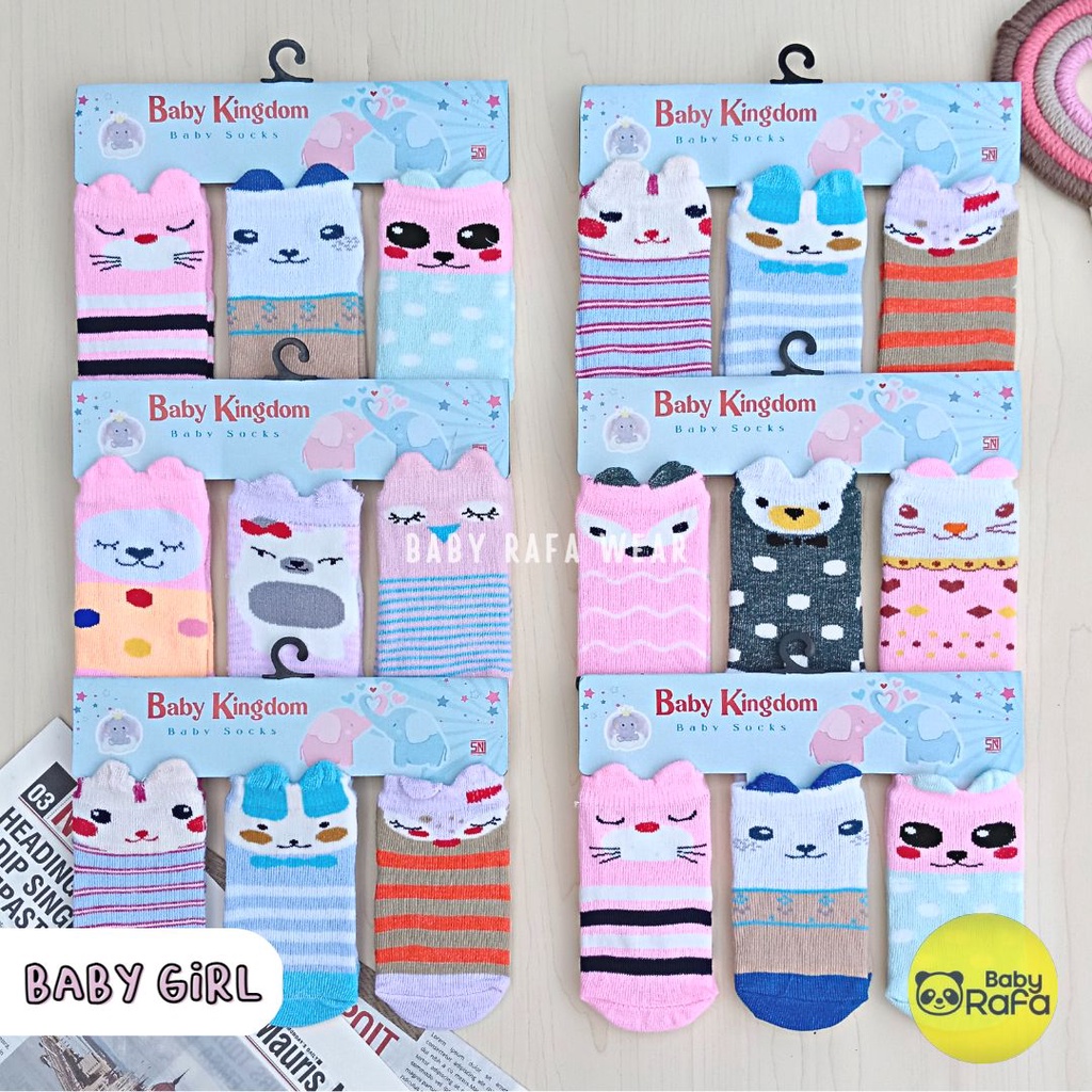 3 Pasang Kaos kaki Bayi 3D Karakter Hewan Baby Kingdom