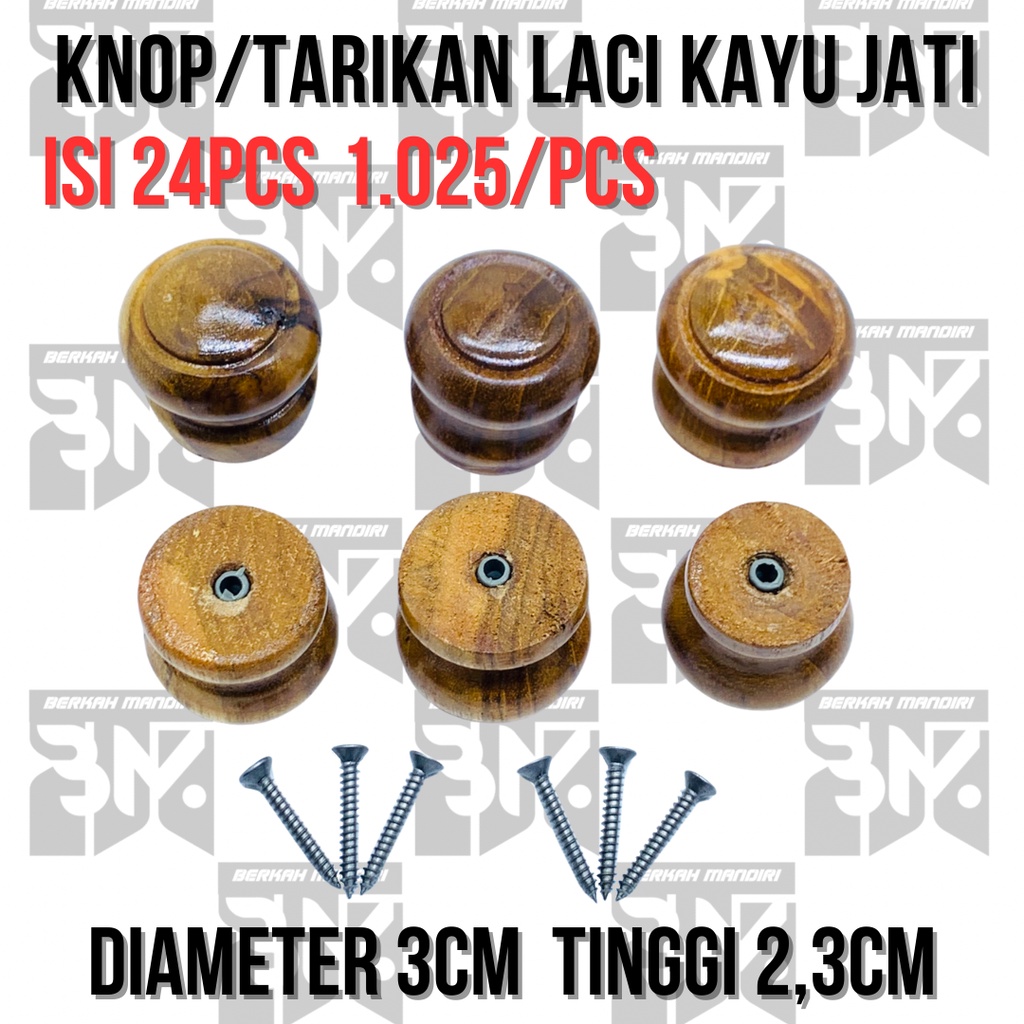 Tarikan laci bulat Isi 60pcs/knop kayu jati diameter 3 cm tarikan laci dan lemari dan kicenset handle laci