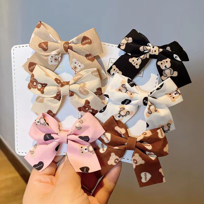 [rumahbayipdg] Set 2 pcs jepit rambut anak korea import motif brown bear / jepitan rambut anak model pita