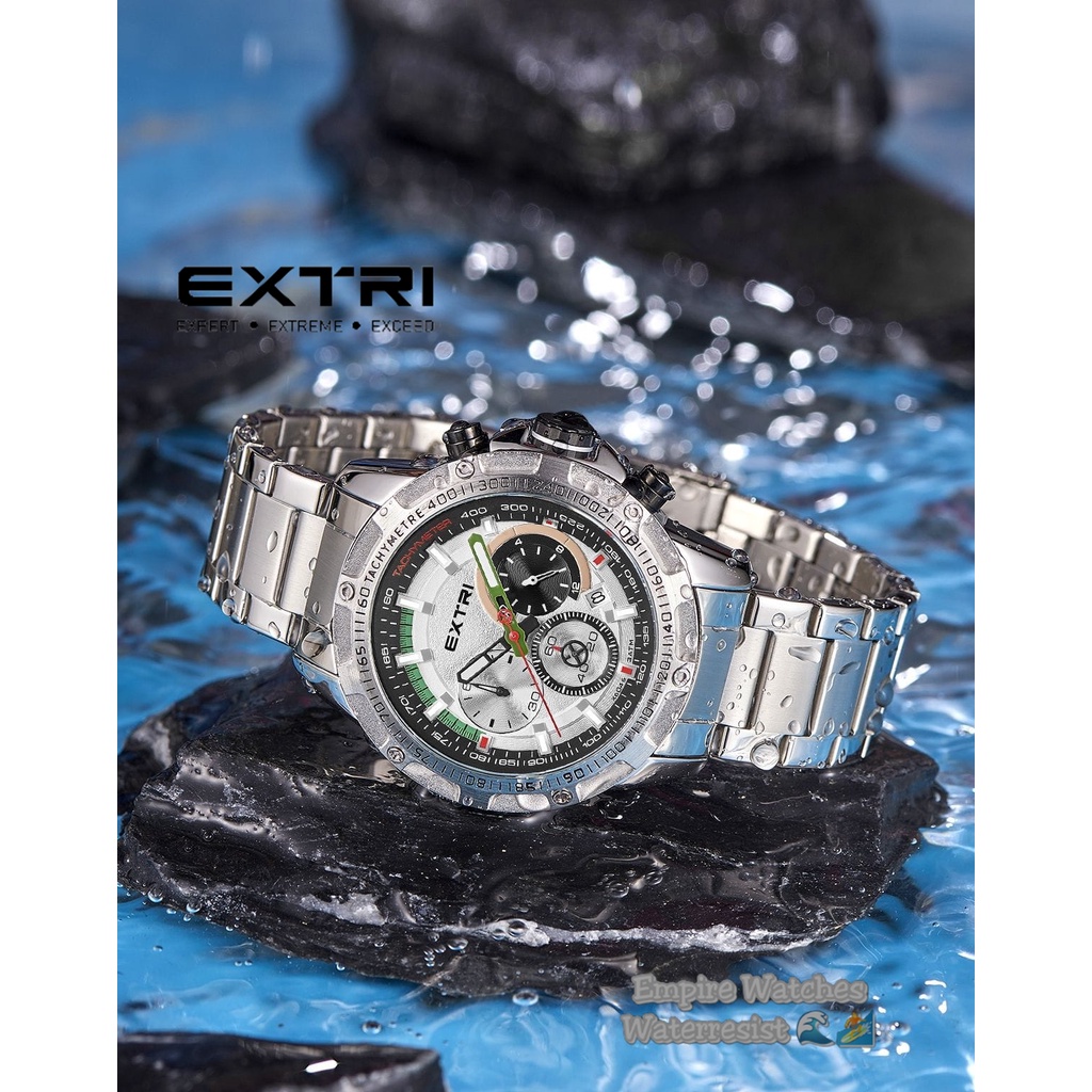 Jam Tangan Extri X6046 Pria Cowok Analog Chrono Aktif dan Tanggal Aktif Rantai Stainless Original Waterproof