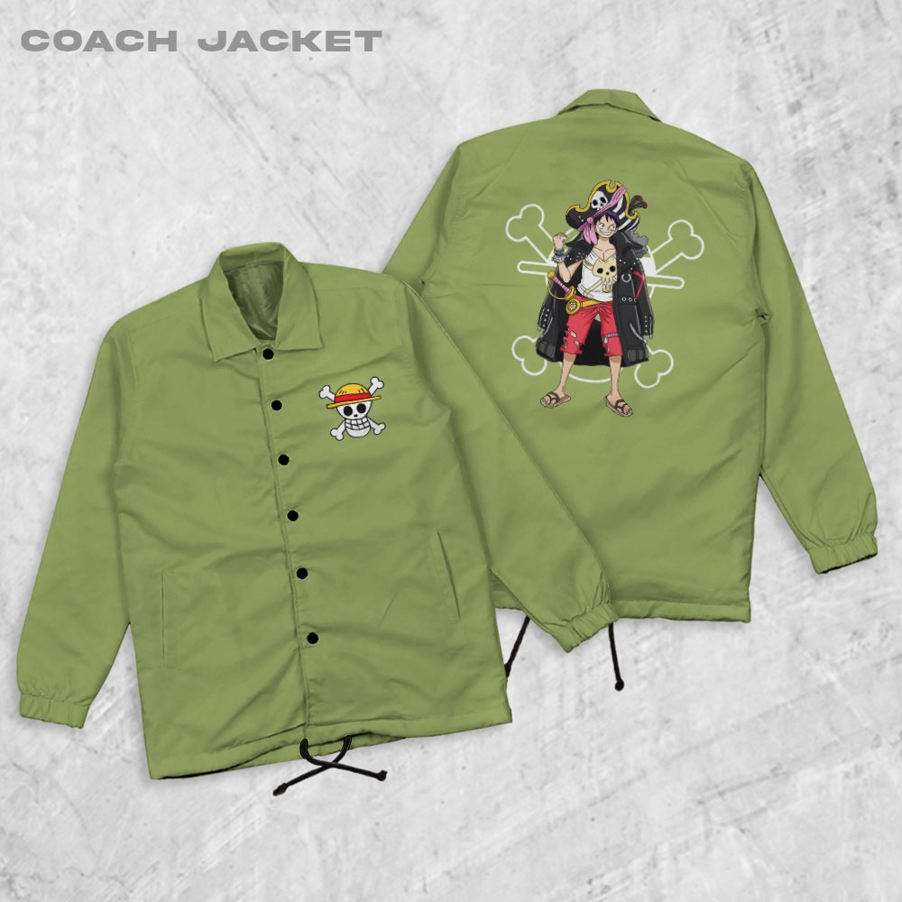 PIYAMAKUMU ONE PIECE LUFFY RED Jaket Coach Jaket Zipper Pria Jaket Parasut Unisex