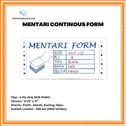 

Kertas Continuous/Continous Form 4 Ply, 4 Rangkap K4 Ncr Pmkh 9,5"X11