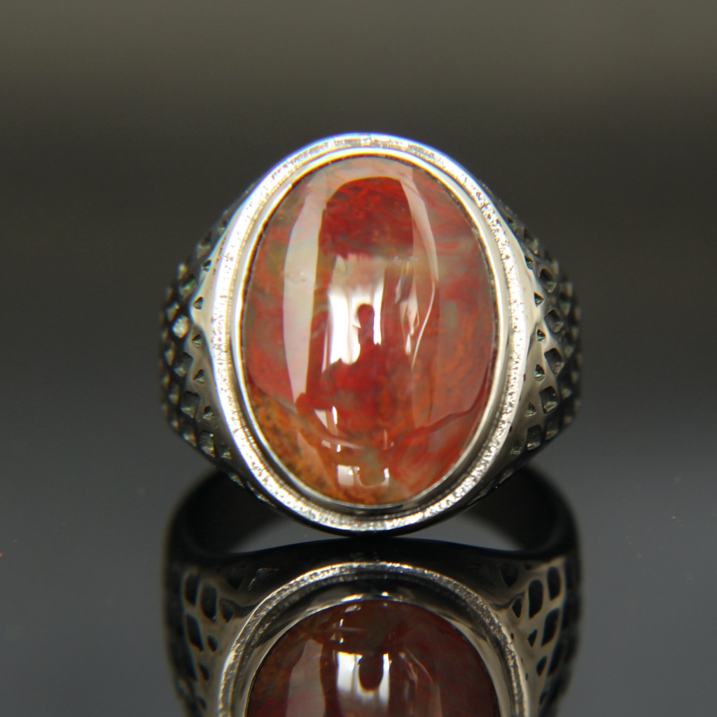 Cincin Stainless Size 18 Batu Lumut Suliki Merah Asli LT1352