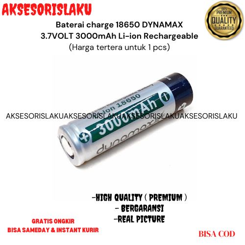 Baterai charge 18650 DYNAMAX 3.7VOLT 3000mAh Li-ion Rechargeable - 1pcs
