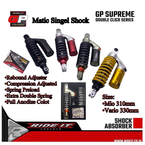 Shock Ride It GP Supreme Series Double Klik Singel shockbreaker 310mm 330mm metic shockbreaker tabung atas mio fazzio xeon