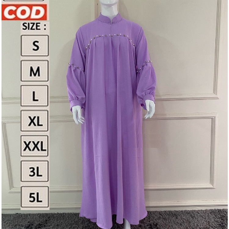 Gamis Formal Emak / Ibu Jumbo Simpel Polos Warna Dusty Lilac Lavender Ungu Muda Realpic Premium Orig
