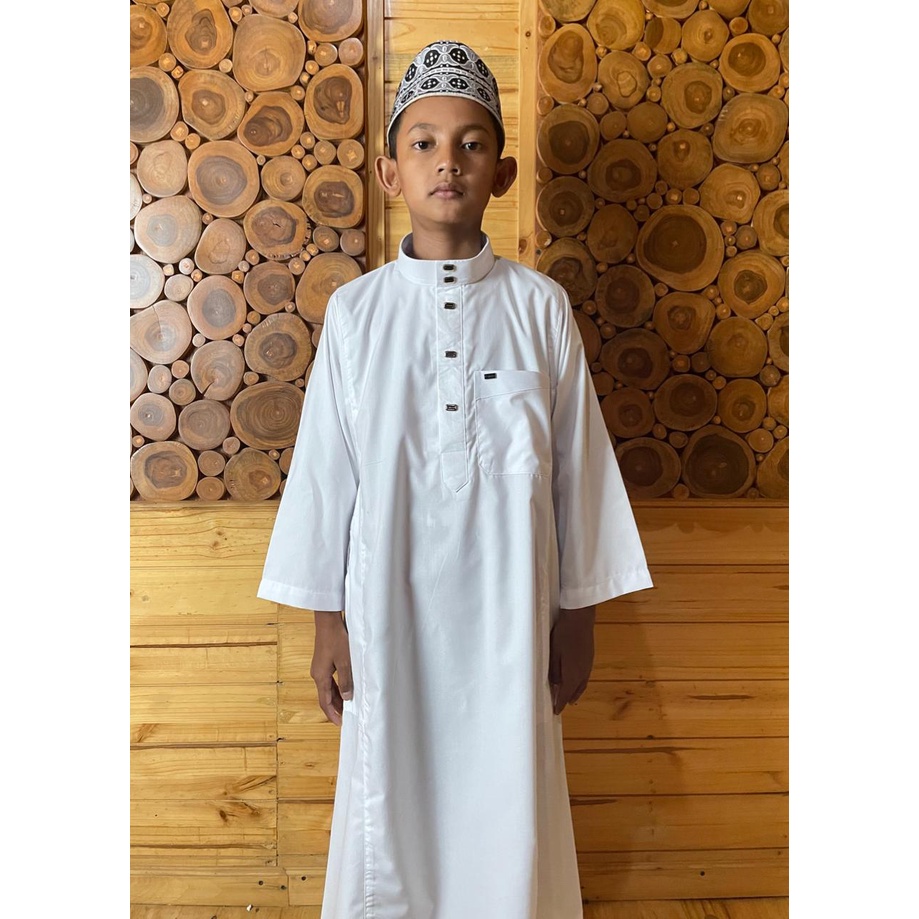 Baju/pakaian muslim pria koko gamis jubah anak ALWAAN JA001 putih