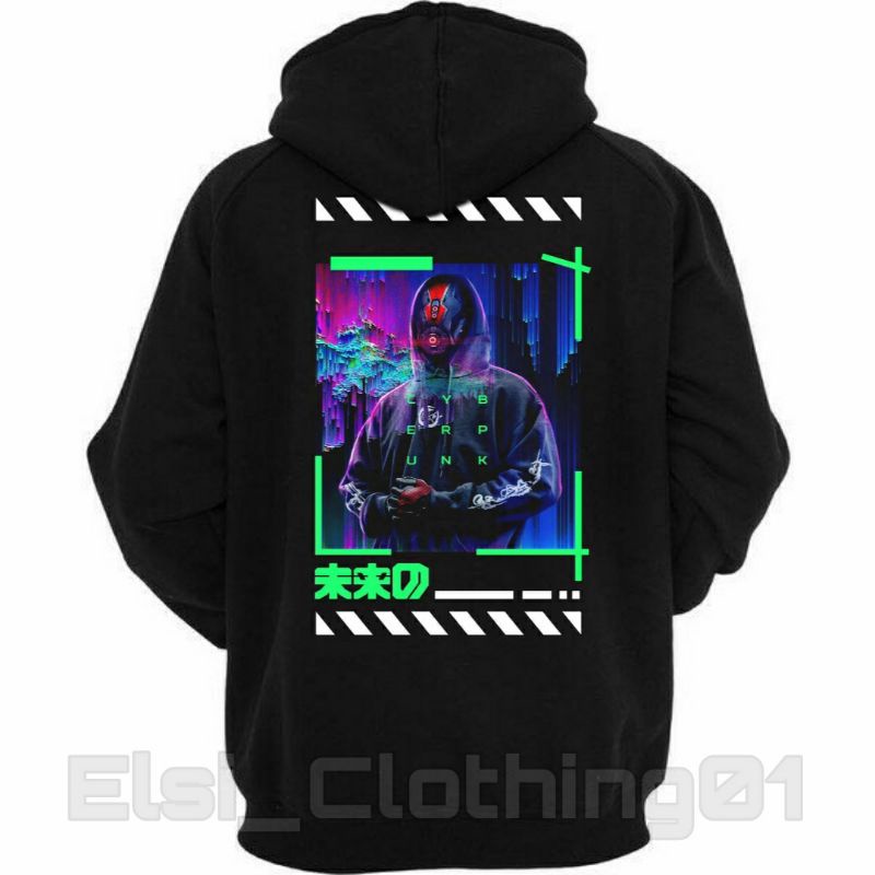 SWEATER HOODIE PRIA DISTRO  CUSTOM/JAKET SWEATER HOODIE PRIA WARNA HITAM CYBER PUNK