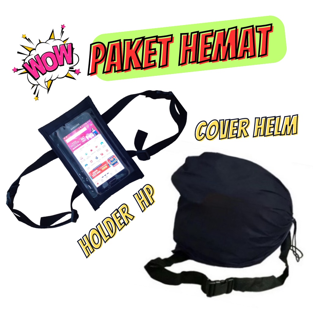 PAKET HOLDER HP DAN TAS COVER HELM BAHAN WATERPROOF TERBARU UNTUK GOJEK GRAB MAXIM KURIR TOURING