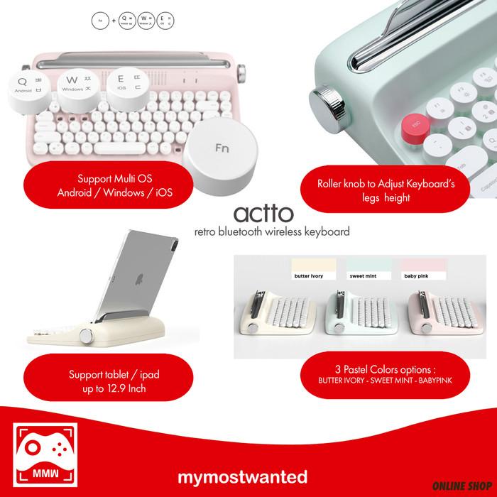 ACTTO Keyboard bluetooth wireless keyboard retro typewriter PINK