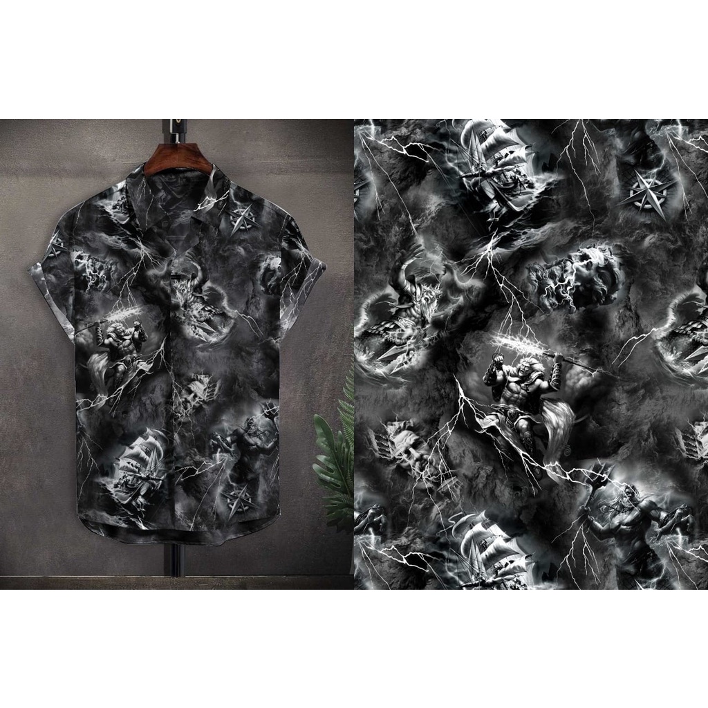 Kemeja Pria/Wanita Original Motif Hawai Kemeja Pantai Motif Full Printing Katun Rayon Abstrak Vintage Kemeja Lengan Pendek Casual