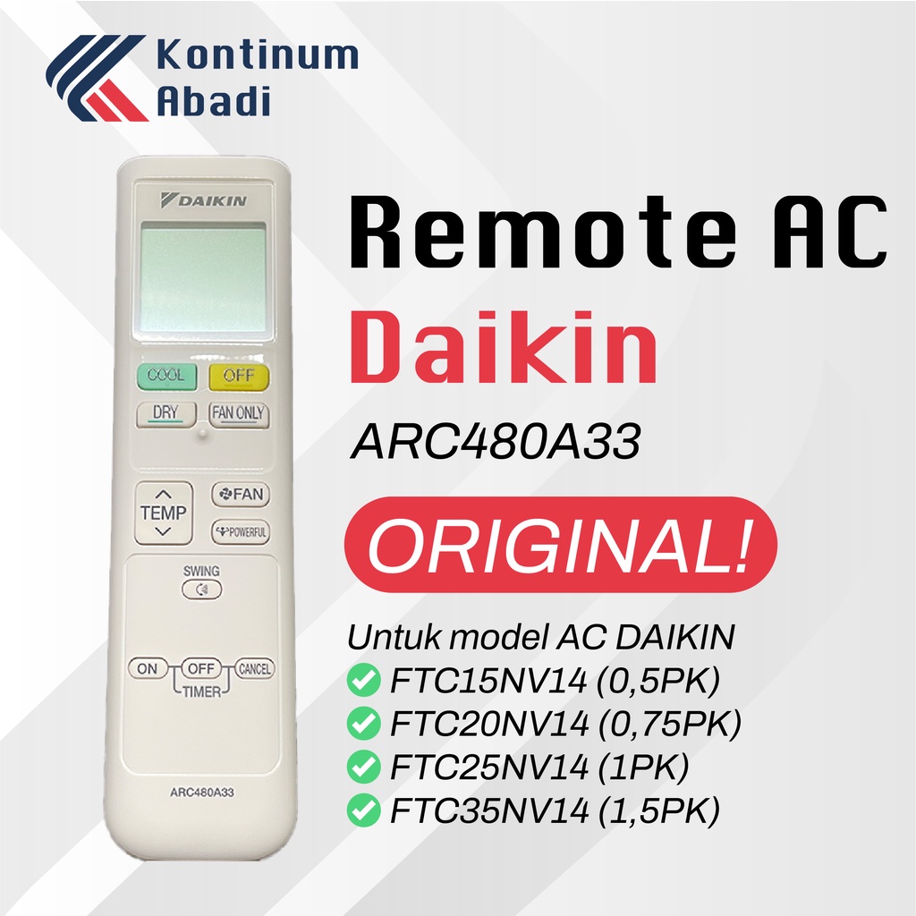 REMOTE REMOT AC DAIKIN ORIGINAL - ARC480A33