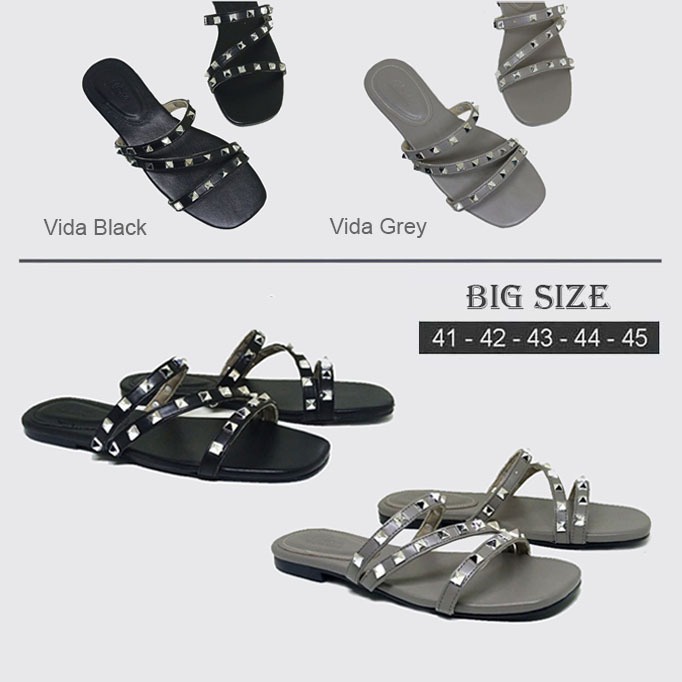 VIDA X ZAGIB BIG SIZE FLAT | Sandal Wanita Slide Mutiara Big Size / Sendal Cewek Ukuran Besar 41-45