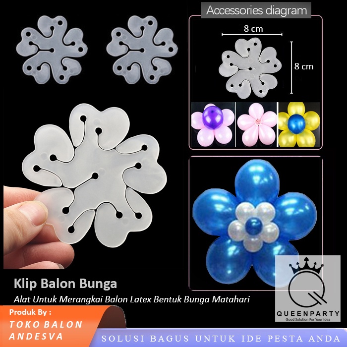 isi 10 klip balon bentuk bunga / klip balon bunga / pengait balon / alat dekorasi membuat bunga balo