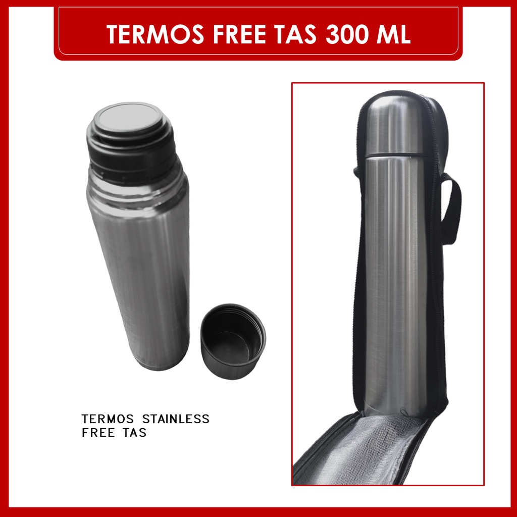 DEOSOFFICIAL -- TERMOS HIGH GRADE FREE TAS/TERMOS AIR PANAS VACUUM FLASK AIR BOTOL 18/8 STAINLESS STEEL 300ML