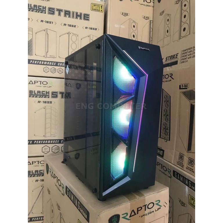 Casing Gaming TEMPERED GLASS RAPTOR 1656 with LED STRIPE FREE 3 FAN