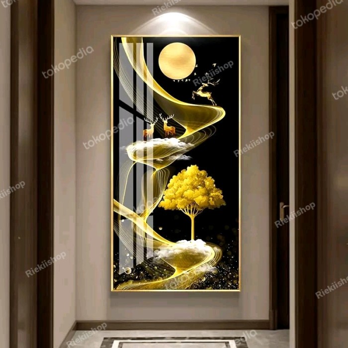 Terlaris Fengshui Painting Led Gold Tree With Deer And Moon